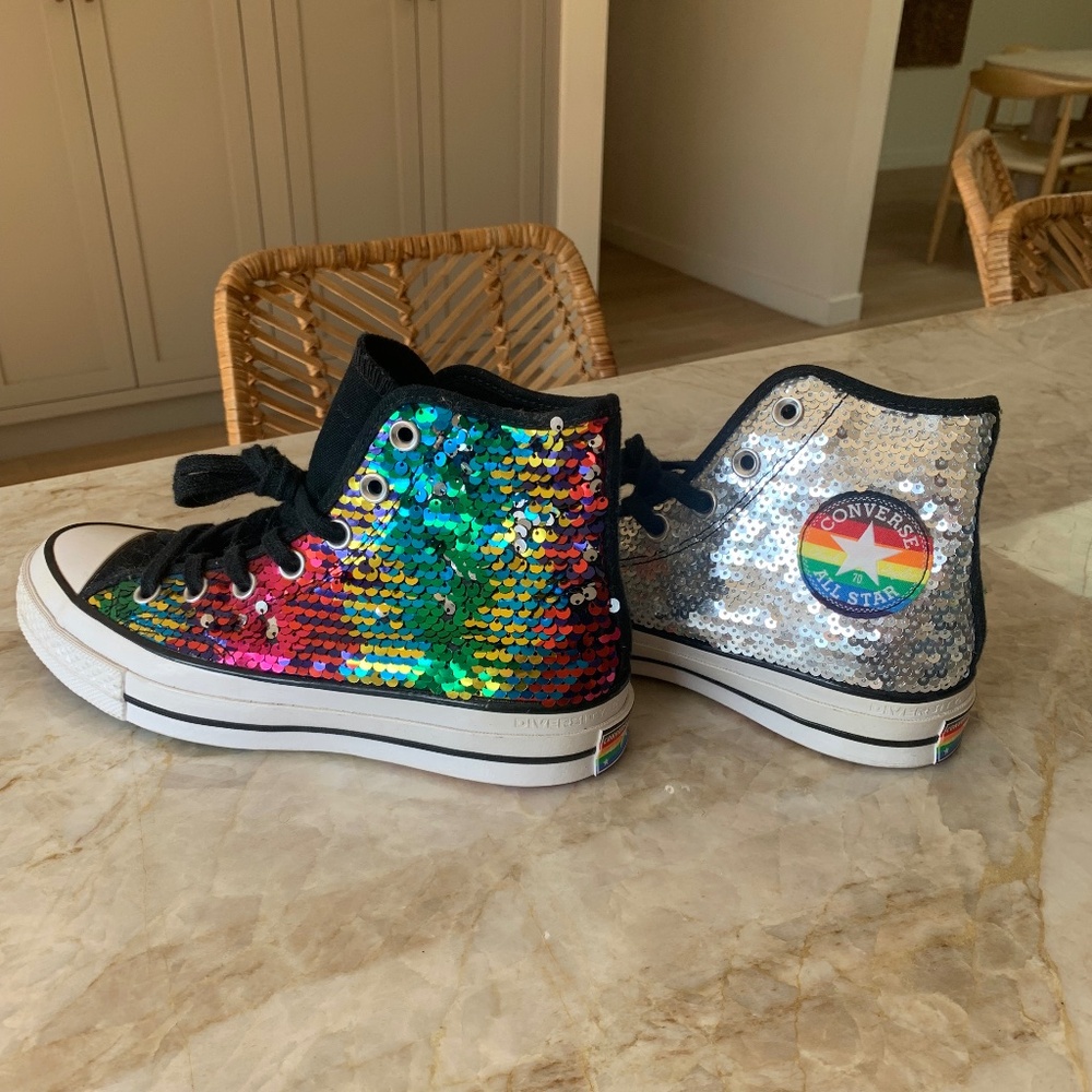 Converse Unisex Chuck Taylor Allstar 70 High tops 2 Way Sequin Rainbow Sneakers